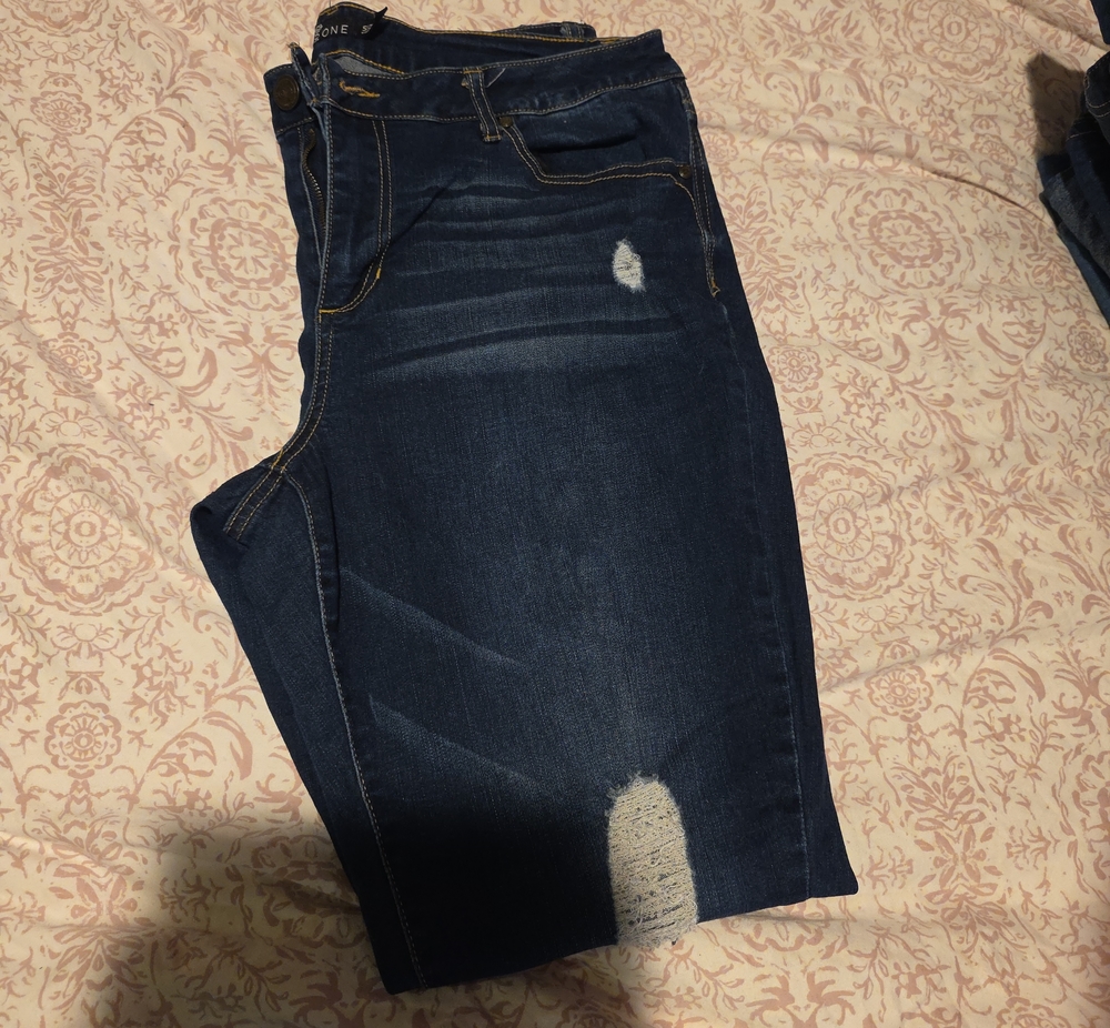 one 5 one Dark Blue High-Rise Distressed Jeans